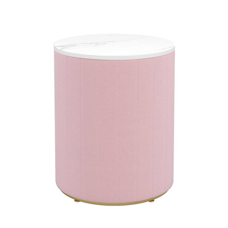 Upholstered Nightstand w/ 3 Drawers, Marble Top,Metal Handles,Set of 2