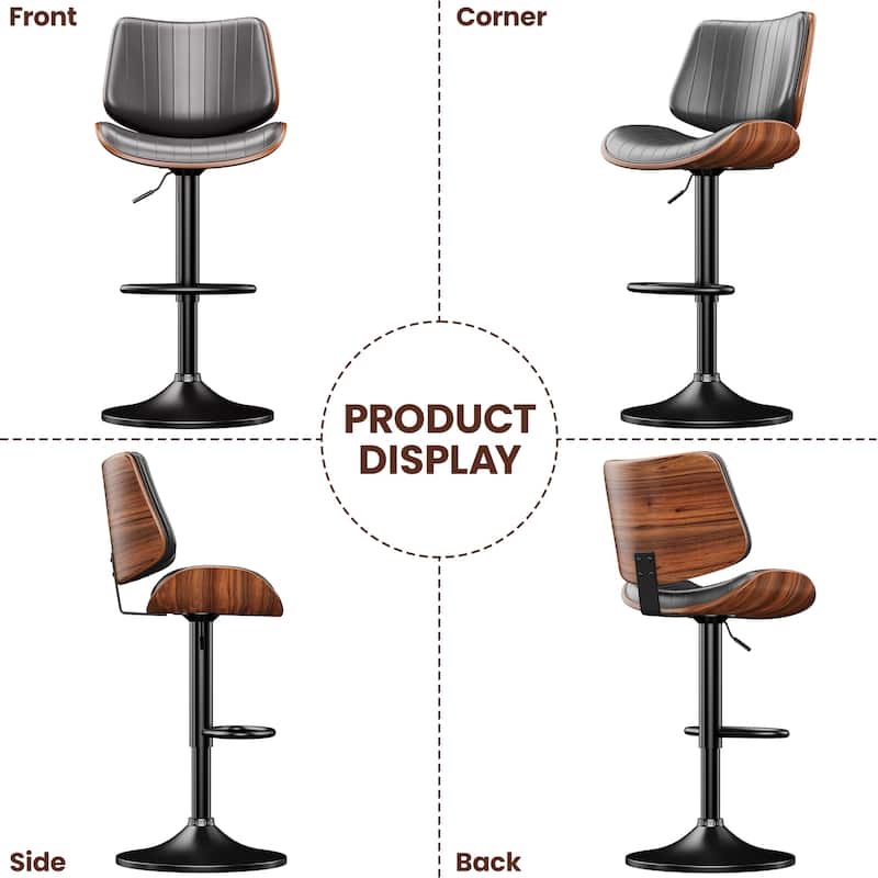 Swivel Adjustable Height Counter Stools, Bar Stools with Backs - 20" W X 18"D X 24-33" H