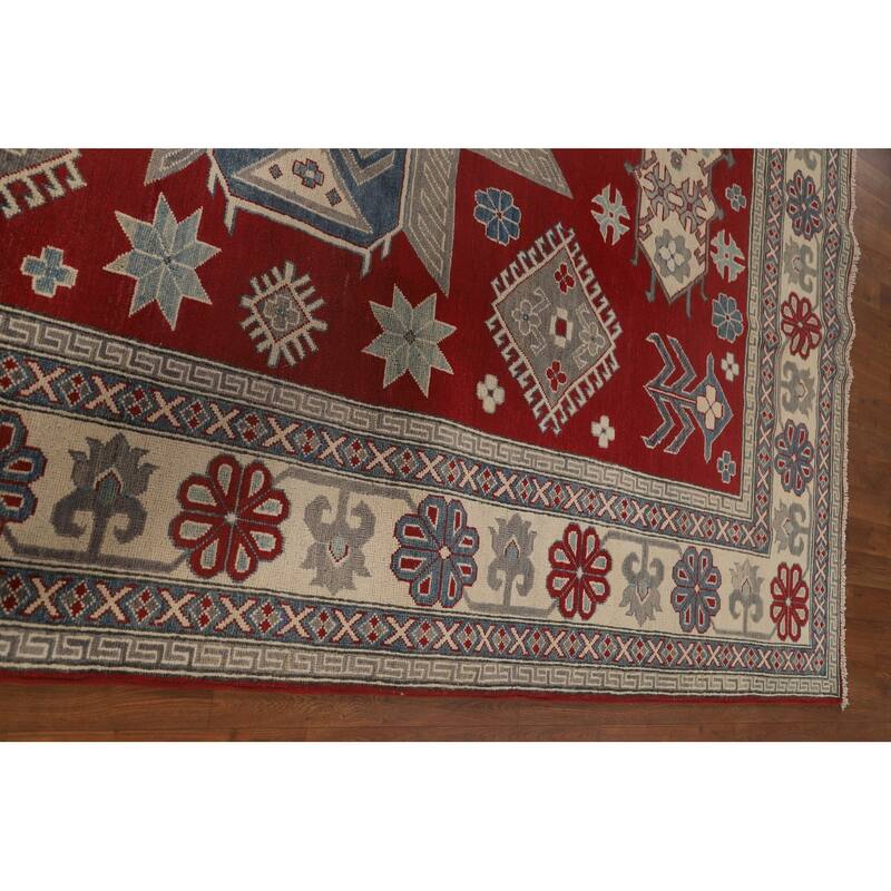 Geometric Red Kazak Oriental Area Rug Wool Carpet - 8'0" x 9'9"