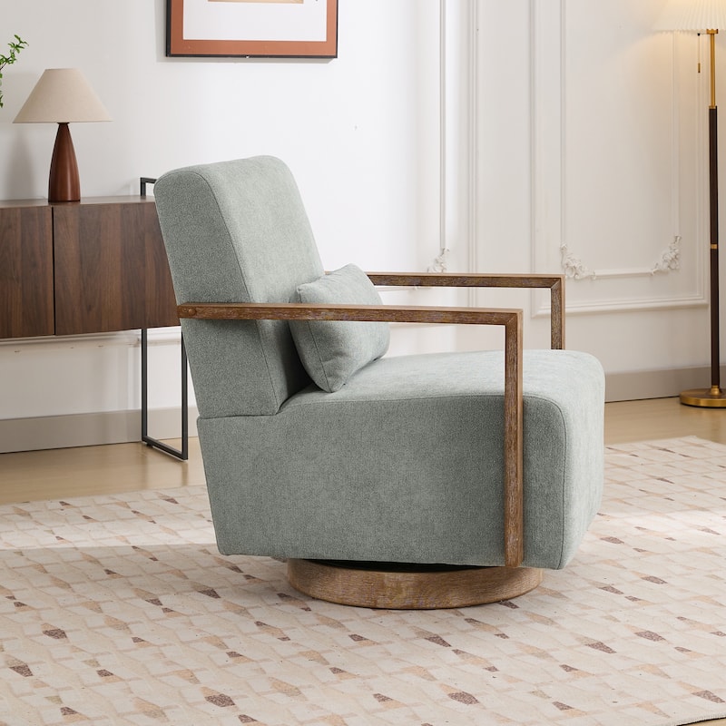 Mid-Century Boucle Upholstered Swivel Armchair With Pillow