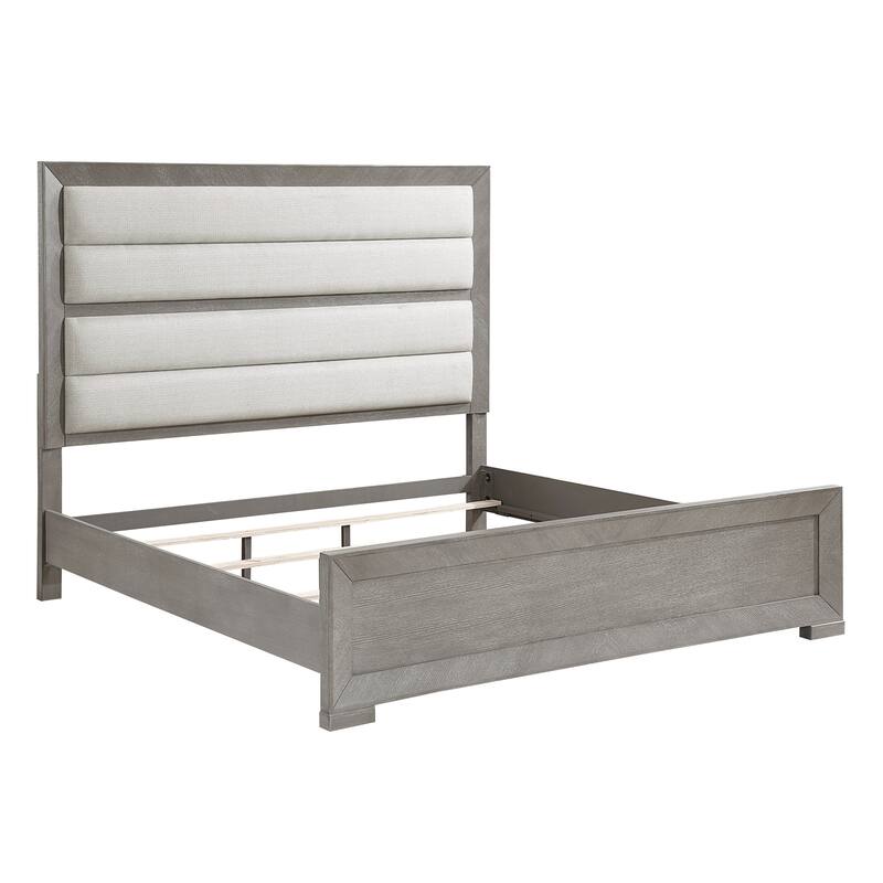 Upholstered Headboard Bed 1pc Gray Finsh