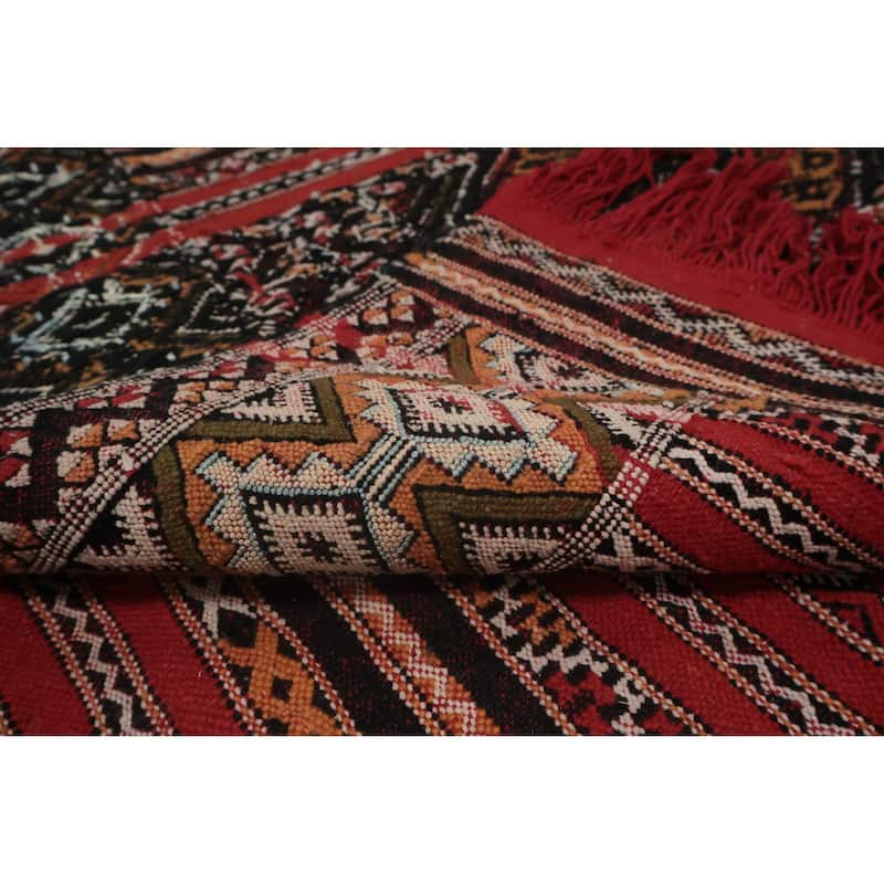 Hand Woven Oriental 100% Wool Carpet Tribal Geometric Red Kilim-Moroccan Area Rug - 11' 0'' X 7' 4''