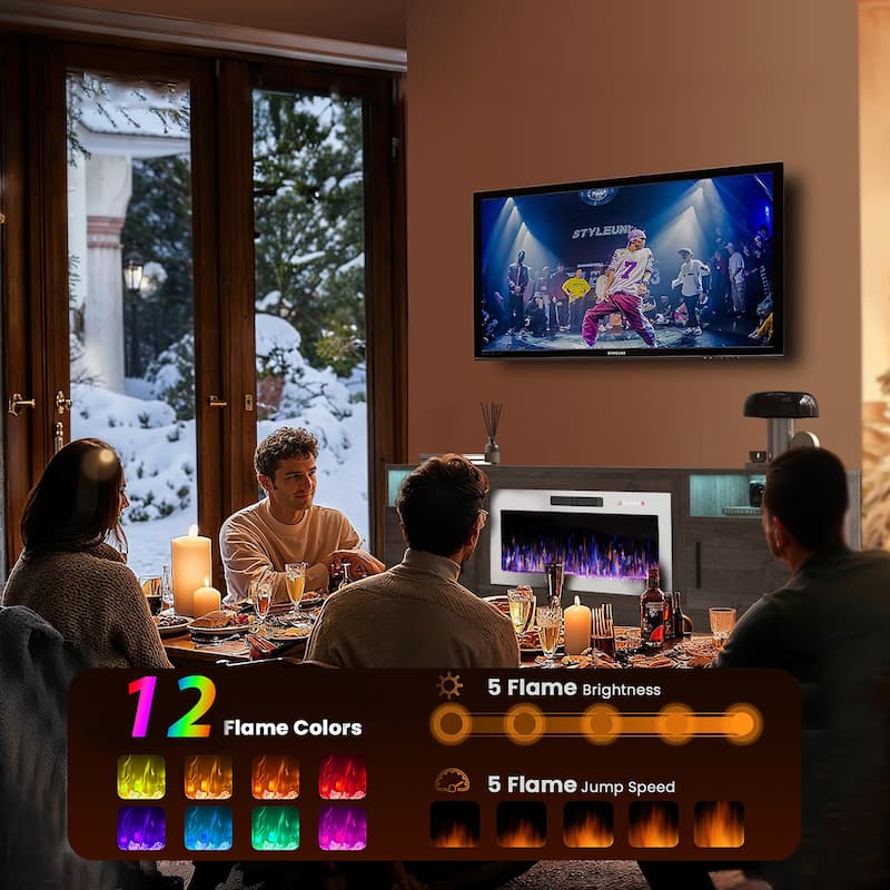 Bossin 80" Fireplace TV Stand with 36" Electric Fireplace, TV Stand for TVs Up to 90", 16 Colors LED Lights/Entertainment Center