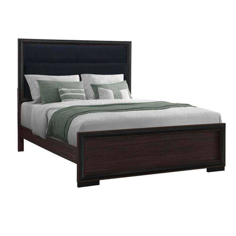 HomeRoots Brown and Black Wood And Upholstery Queen Bed Frame