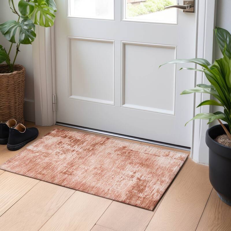 Machine Washable Indoor/ Outdoor Abstract Modern Chantille Rug - Paprika - 1'8" x 2'6"