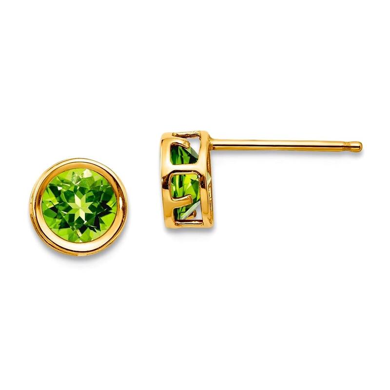 Curata 14k Yellow Gold Bezel 5mm Genuine Gemstone Birthstone Stud Earrings - Peridot