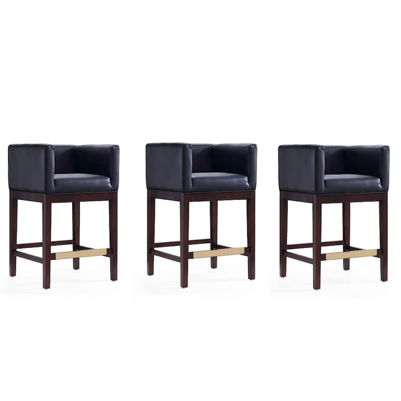 Manhattan Comfort Kingsley Dark Walnut Wood Counter Height Bar Stool (Set of 3) - Black