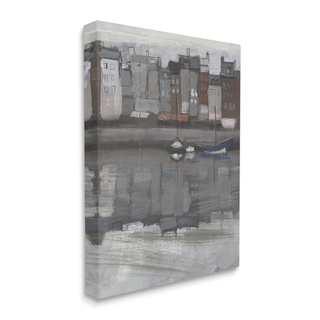 Stupell Stormy Coastal City Landscape Murky Sea Port Canvas Wall Art - Grey
