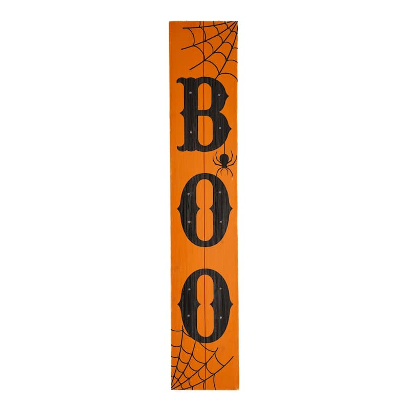 Glitzhome Halloween Wooden Porch Sign Decor - LED BOO