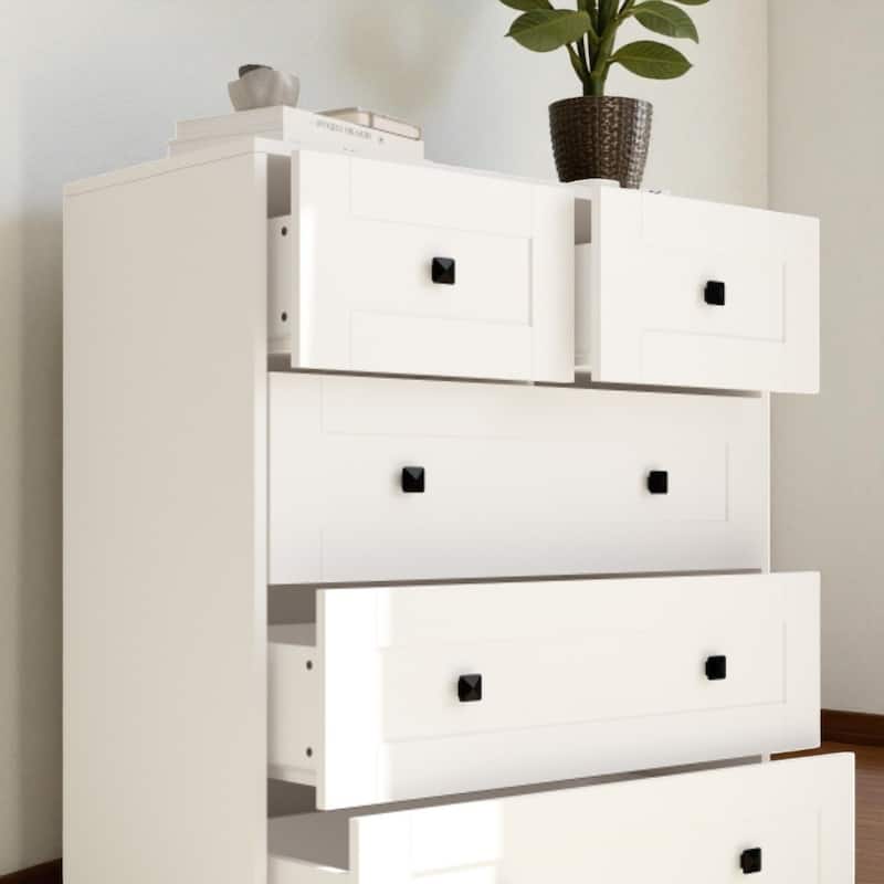 White 5-Drawer Chest Farmhouse Dresser Storage Cabinet Modern Chest of Drawers for Bedroom Living Room Organizer
