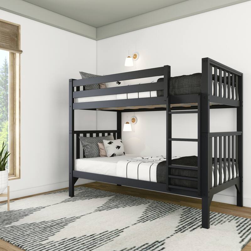 Max and Lily Scandinavian Twin Over Twin Bunk Bed - Black