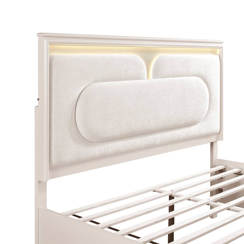 Upholstered LED Bed Platform Storage Drawers 1pc