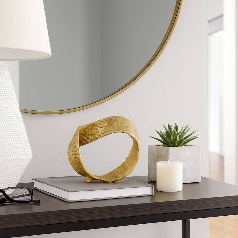 Twisted Hammered Ring Table Sculpture and Statues for Home Decor, Gold