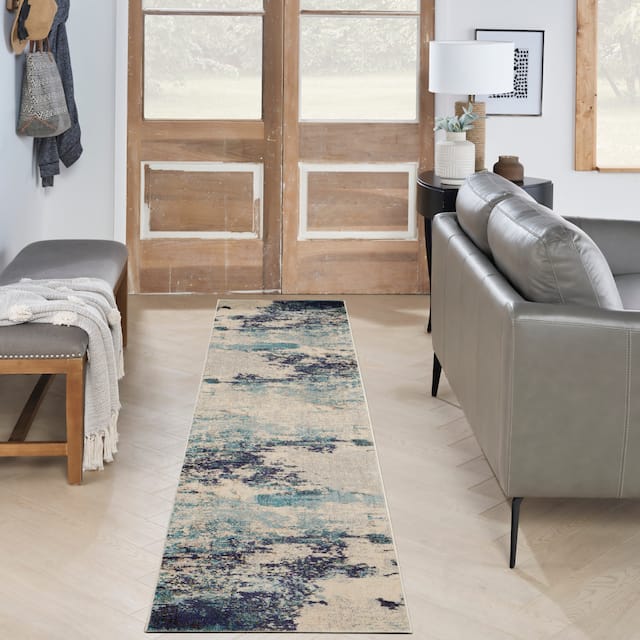 Nourison Modern Abstract Sublime Area Rug - 2'2" x 12' - Ivory/Blue