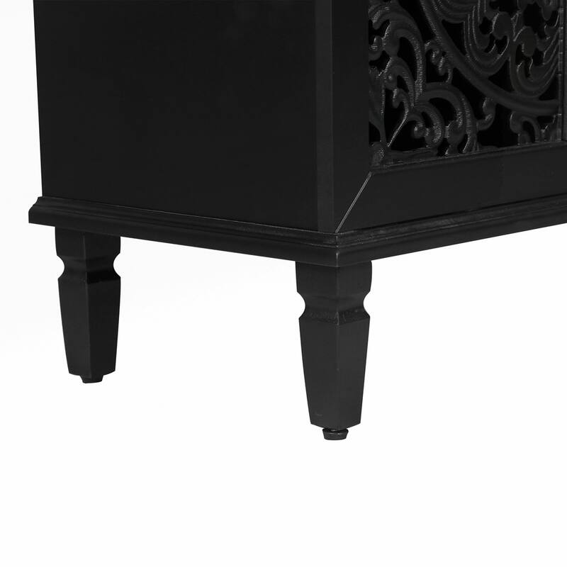 Carved Flower Door Large Storage Cabinet With Metal Handle
