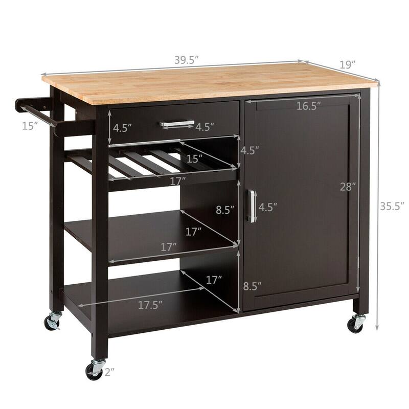 Gymax 4-Tier Wood Kitchen Island Trolley Cart Storage Cabinet w/ Wine