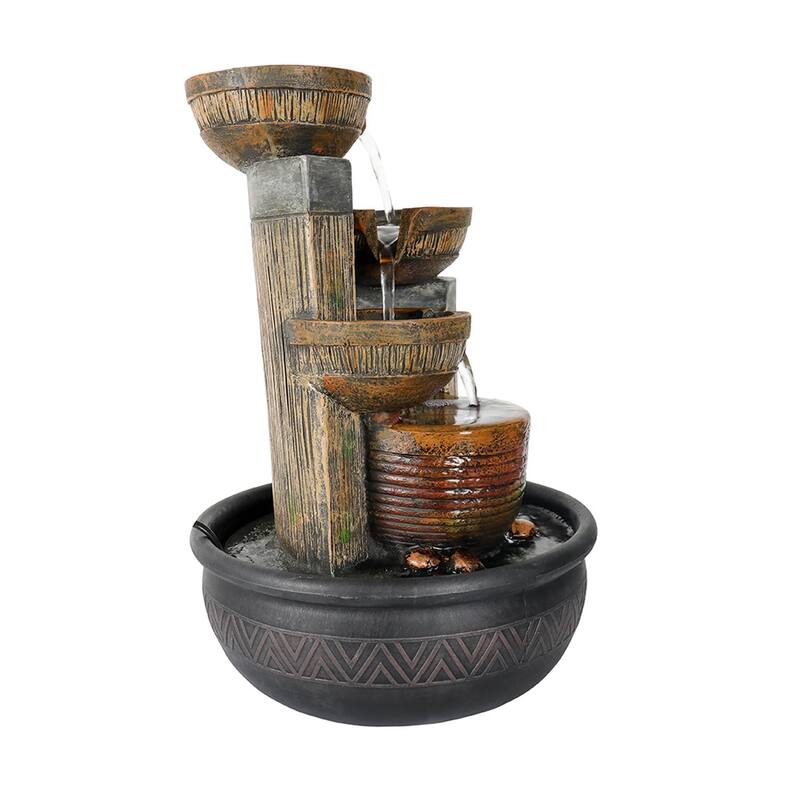 4-Tier Indoor Tabletop Waterfall Fountain with Lights, Resin Water Feature
