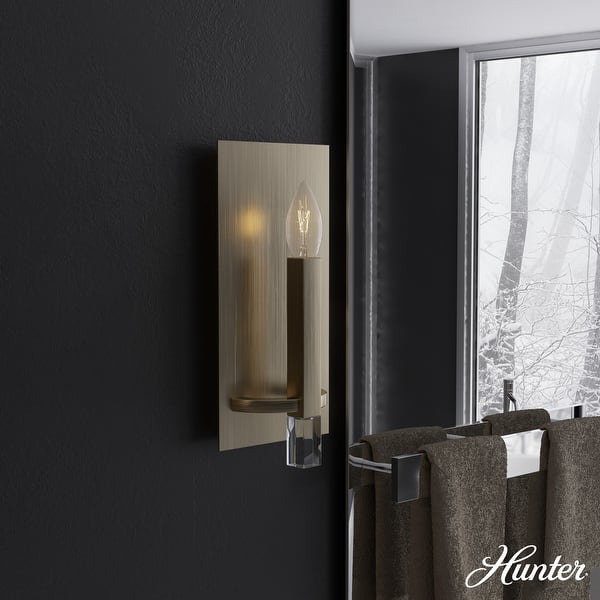 slide 2 of 12, Hunter Sunjai 1-Light Wall Sconce - Candle, Contemporary, Damp Rated! Altural Gold