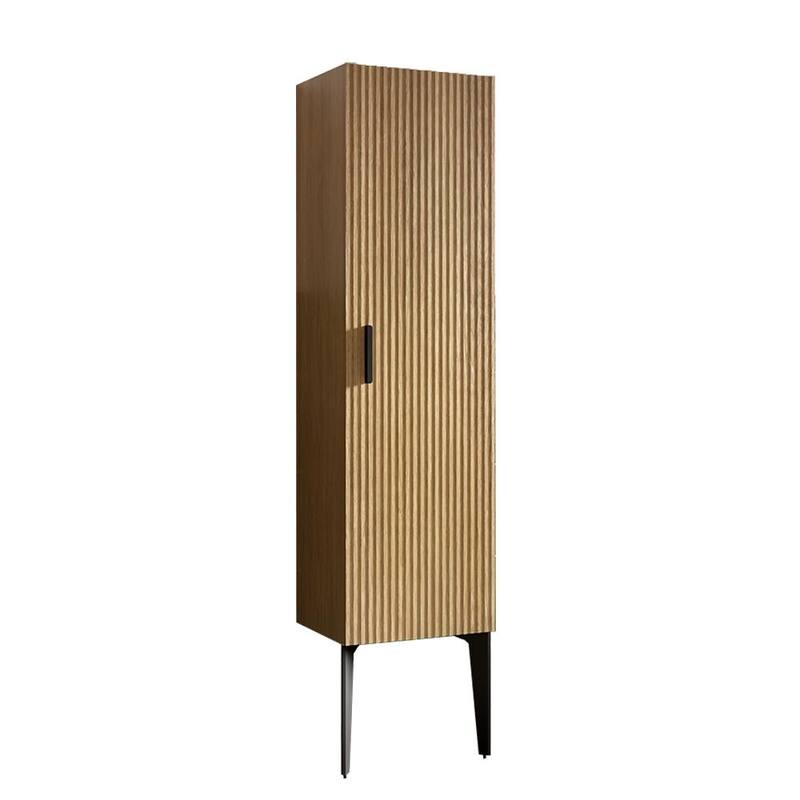 Striped Matt Black Bathroom Side Cabinet, Freestanding Storage Cabinet for Modern Bathroom
