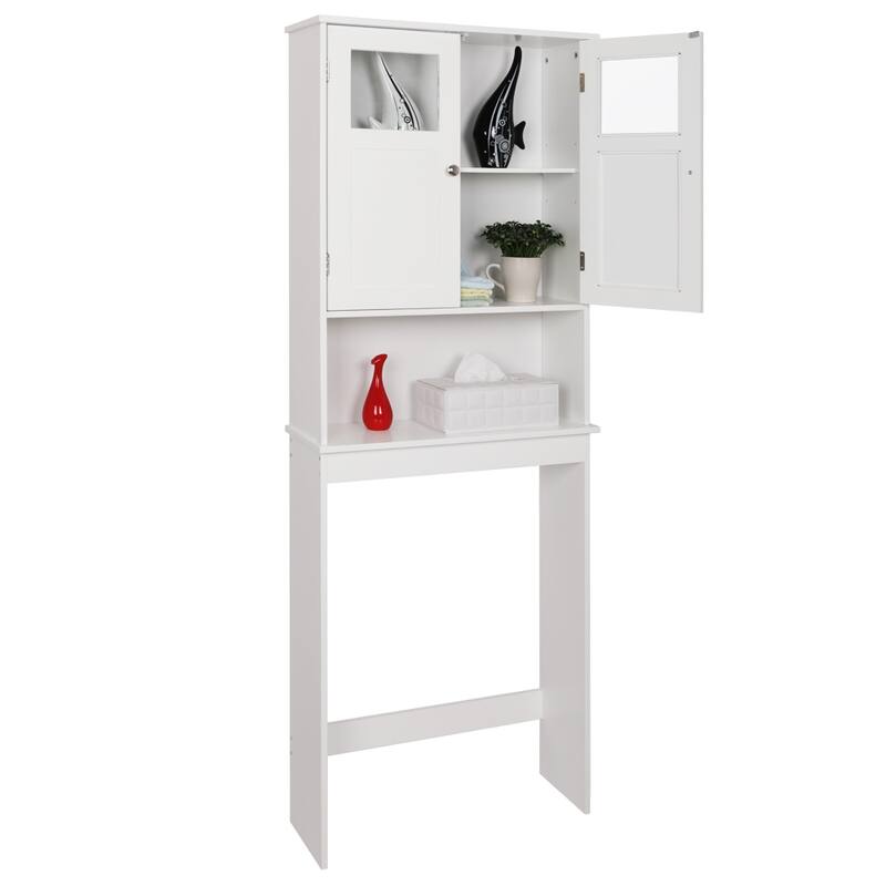 White MDF Bathroom Cabinet with Double Doors Adjustable Shelves and Space Saving Leg Design - 23.23 x 8.66 x 66.93 - White