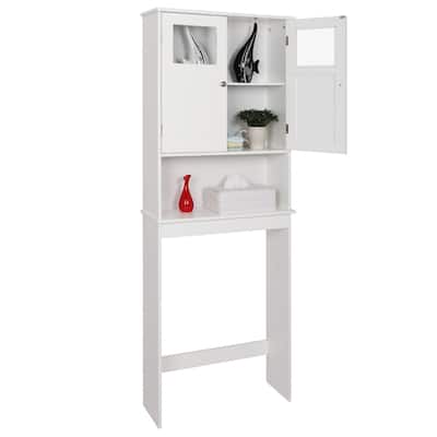 White MDF Bathroom Cabinet with Double Doors Adjustable Shelves and Space Saving Leg Design - 23.23 x 8.66 x 66.93