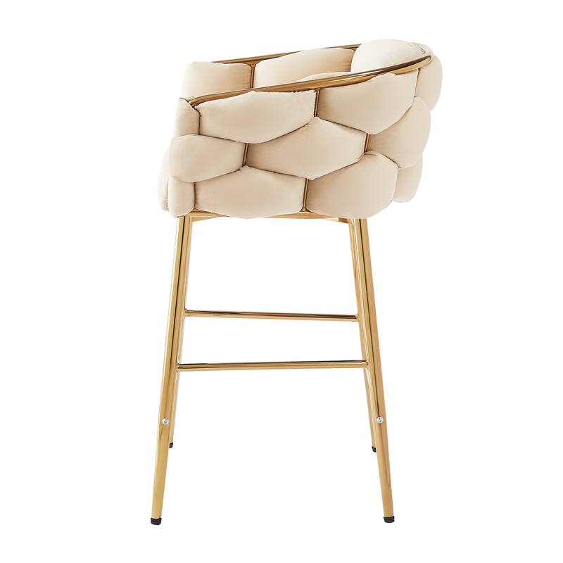 Roomfitters 28'' Velvet Counter Stools, Set of 2 Modern Upholstered Bar Chairs with Soft Cushions and Iron Frame