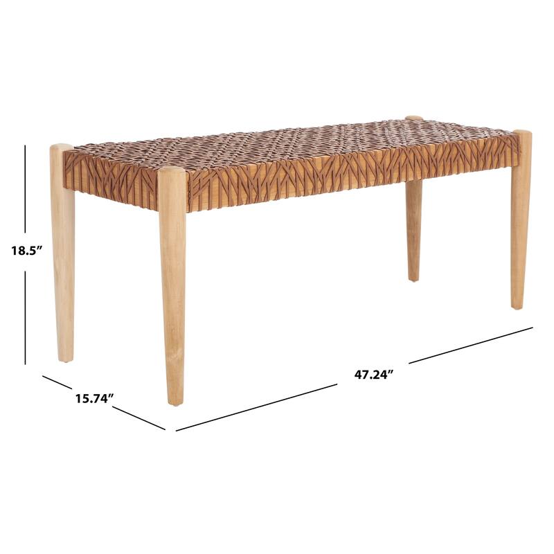 SAFAVIEH Mahalia Bandelier Wood & Leather Bench - 47" W x 16" D x 19" H - 47Wx16Dx19H