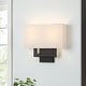preview thumbnail 13 of 18, 12in H Dark Bronze Wall Sconce Light With Oatmeal Fabric Shade 13in W-2 light