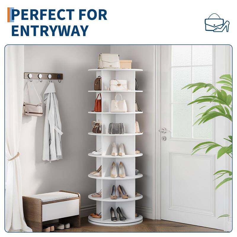 7 Tier Rotating Shoe Rack Tower for24-28/28-32 Pairs, 360° Free Standing