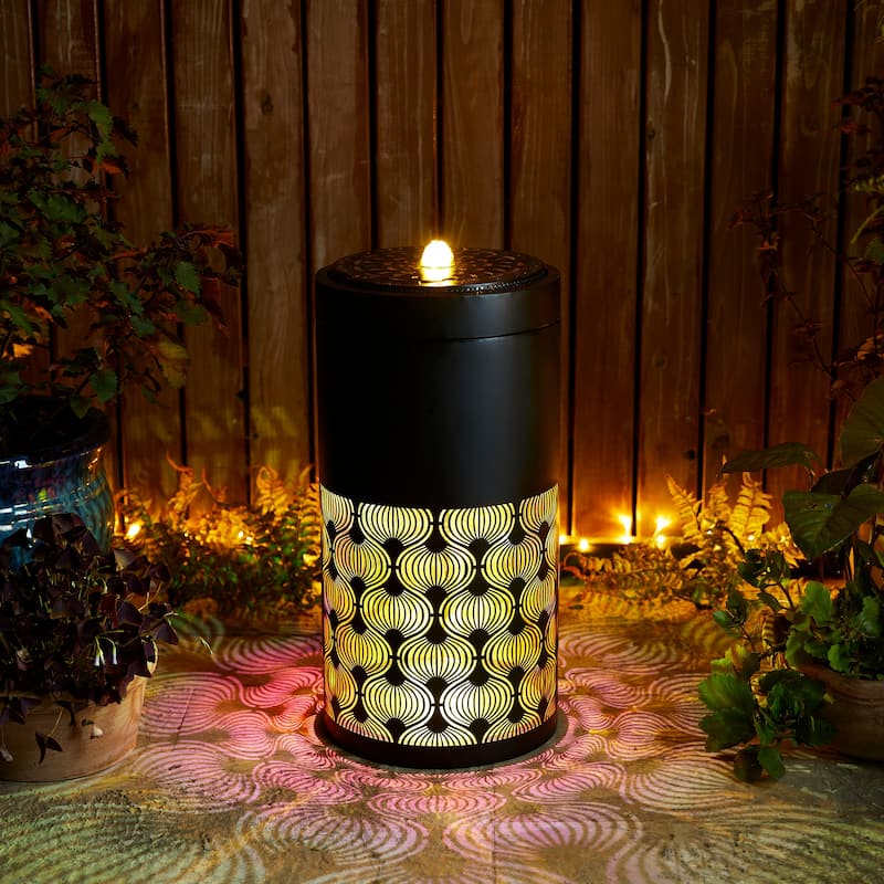 Glitzhome 24"H/35"H Metal Modern Cutout Pattern Outdoor Floor Fountains with Laser Lighting