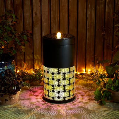 Glitzhome 24"H/35"H Metal Modern Cutout Pattern Outdoor Floor Fountains with Laser Lighting