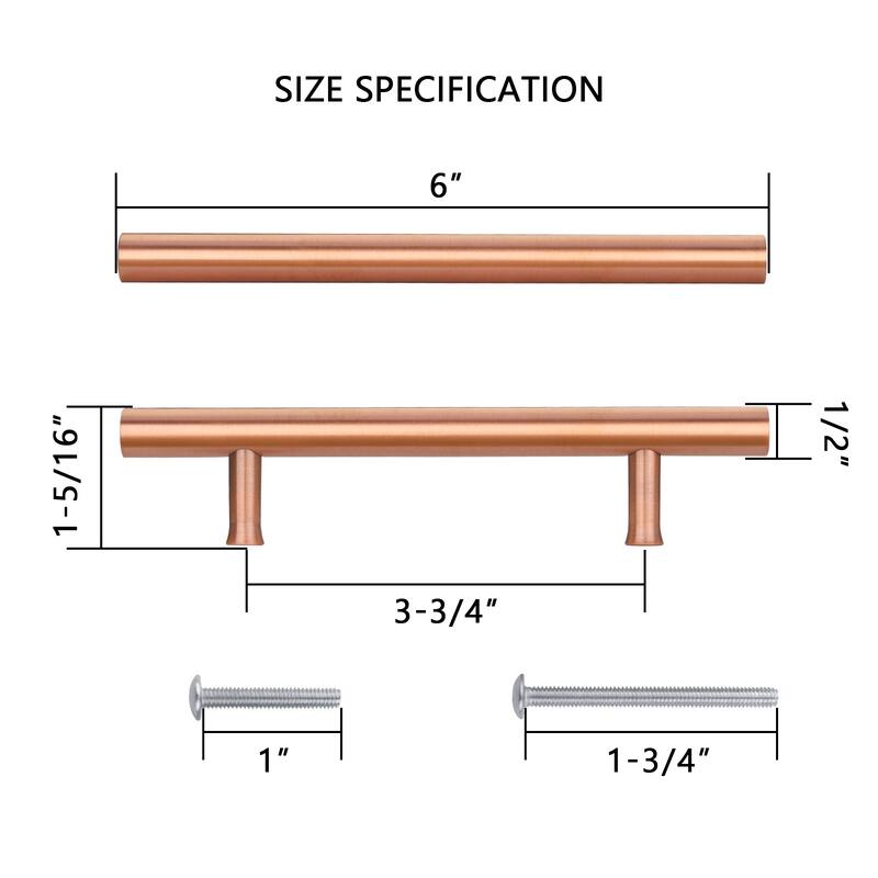 3 Inch Hole Center Copper Kitchen Cabinet Handles 100% Solid Brass Drawer Pulls (5-PACK)