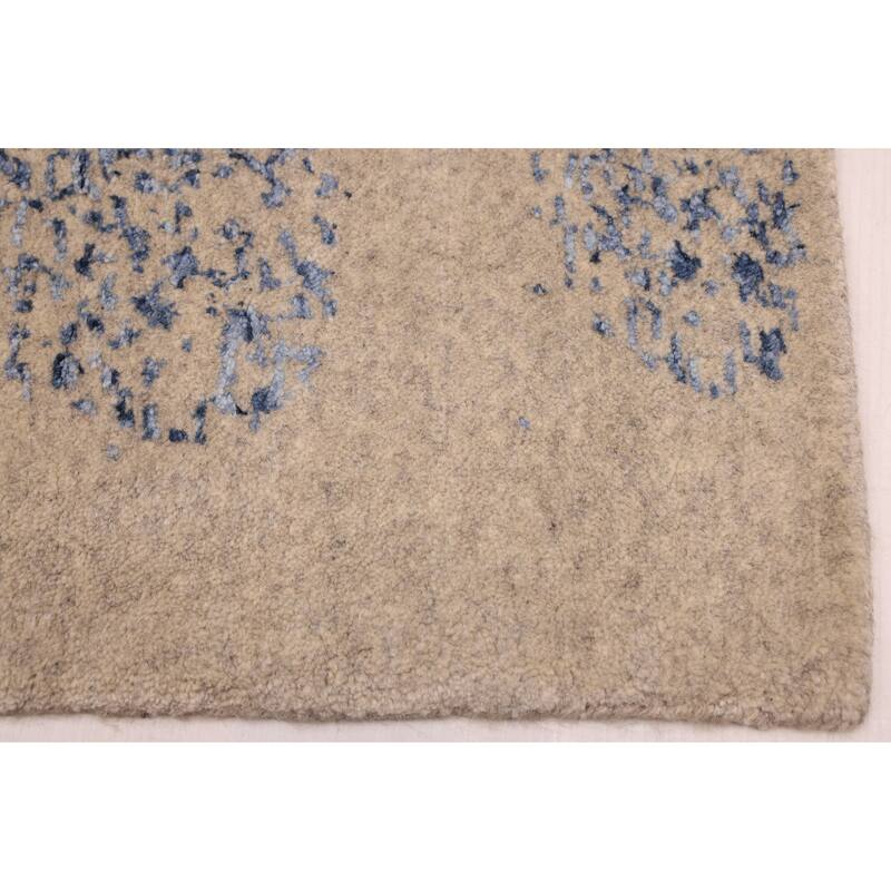 ECARPETGALLERY Hand Loomed Elysian Dark Blue, Light Khaki Rug - 7'10 x 9'11