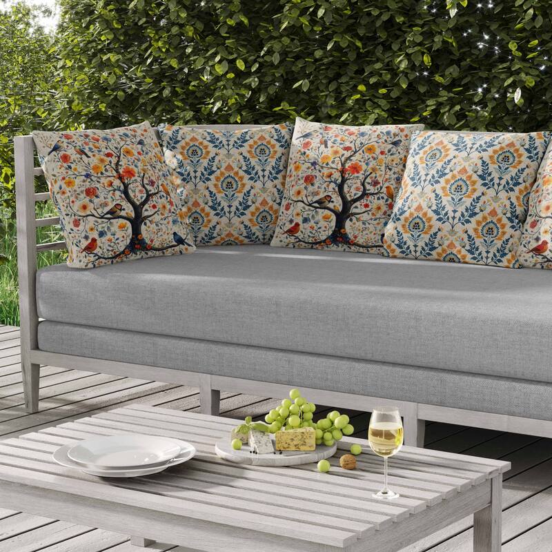 Thousands Flower Tree Indoor/Outdoor Reversible Throw Pillow Blue and Orange