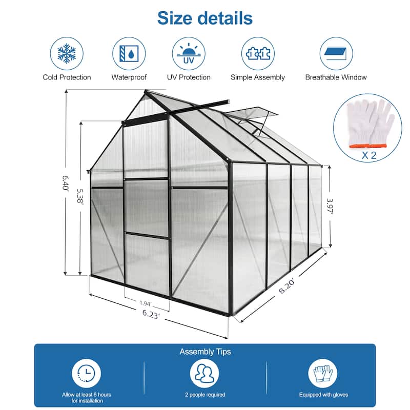 Sealy 6x8FT Polycarbonate Greenhouse Raised Base