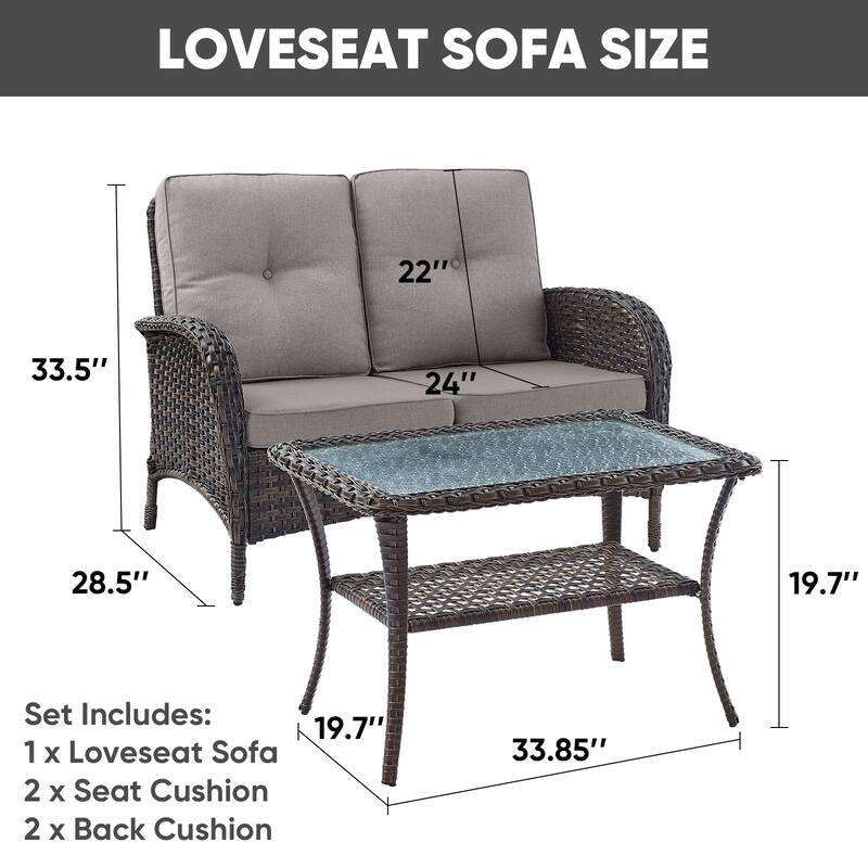 Pocassy Outdoor Loveseat Sofa with Table Funiture Set