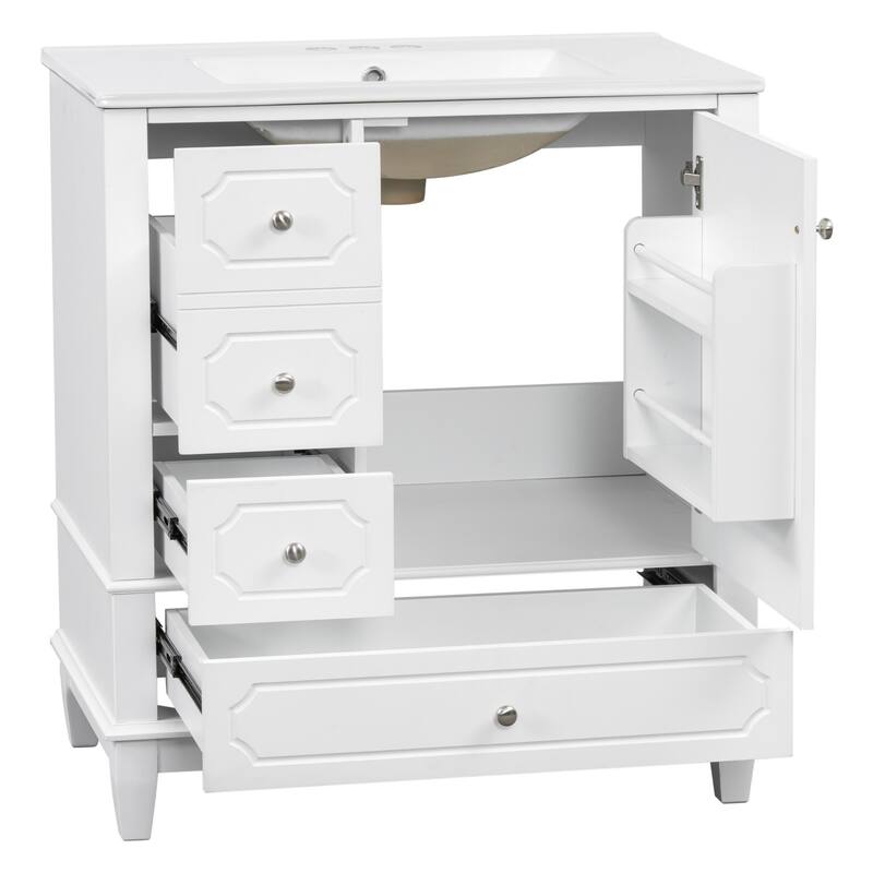 30 " Bathroom Vanity with Sink, Drawers, and Storage Shelves