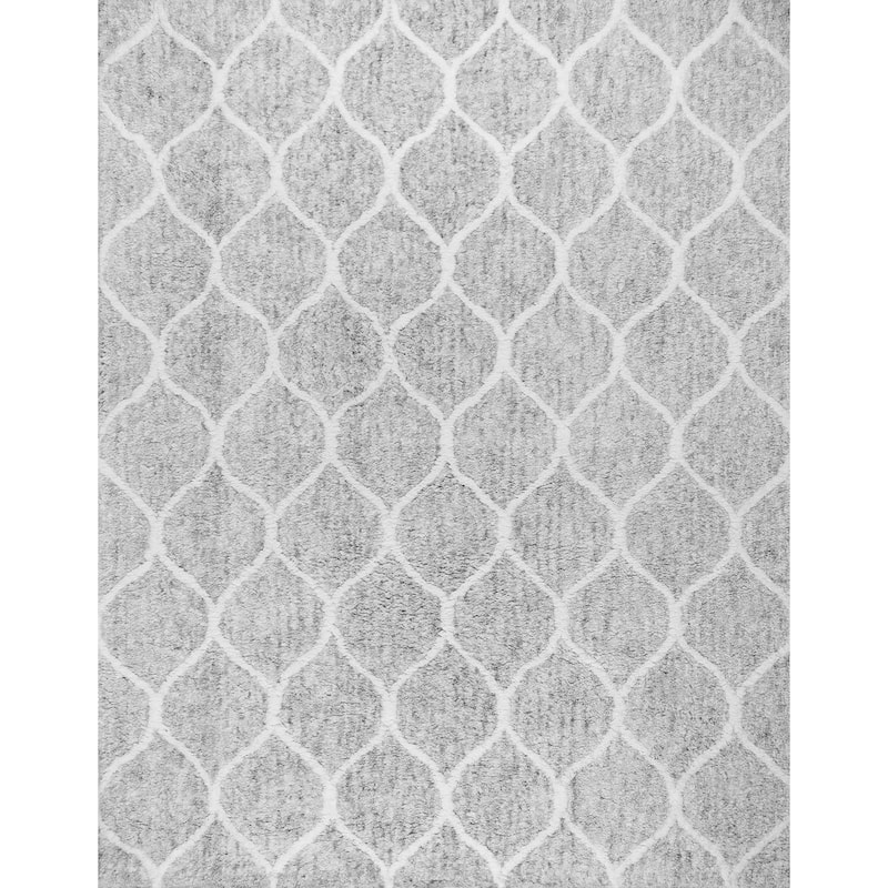 Pasargad Home Paris Shag Collection Hand-Woven Cotton Area Rug - 5' x 8' - Silver