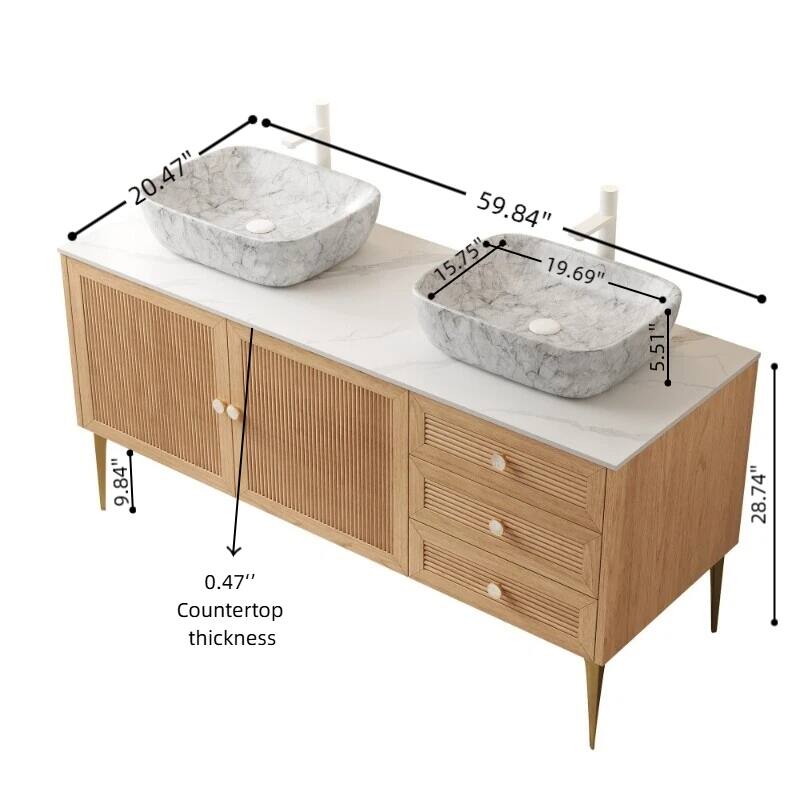 Freestanding Bathroom Vanity with Sintered Stone Top and Rectangle Ceramic Round Basin