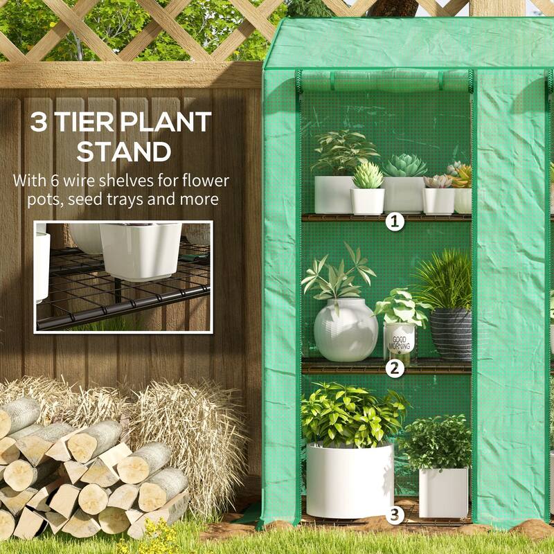 Mini Greenhouse with 3 Tier 6 Shelves Portable Green House