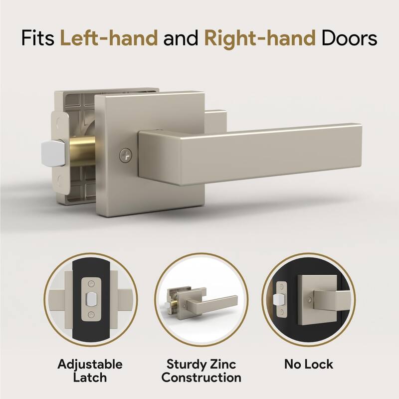 Mega Handles ROBELL Passage Lever Door Lock | Reversible Keyless Interior Door Handle for Hallway, Closet and Bathroom Doors