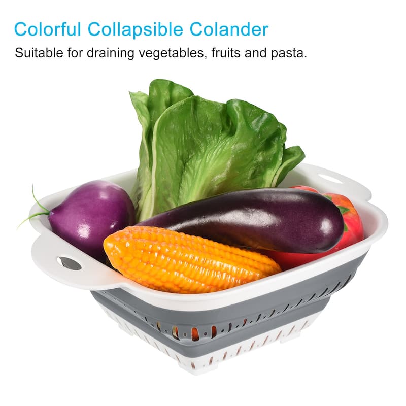 3pcs Square Collapsible Colander Kitchen Vegetable Washing Basket - Grey