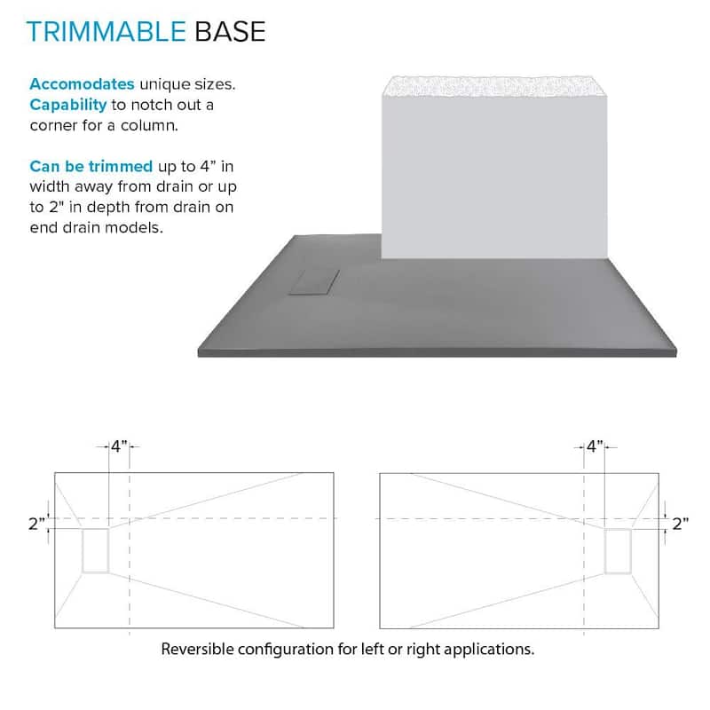 Transolid FZSDTR6336 63" x 36-1/2" Rectangular Shower Base with Double