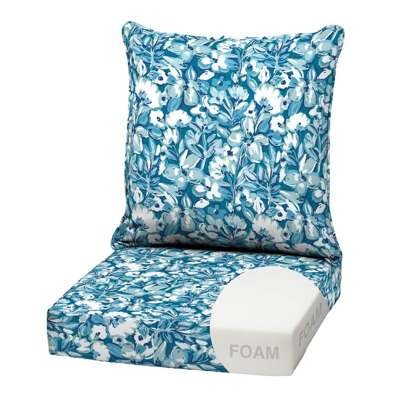 ARDEN Outdoor Foam Deep Seat Cushion Set, 22 in x 24 in - Aqua Blue Fusion Floral
