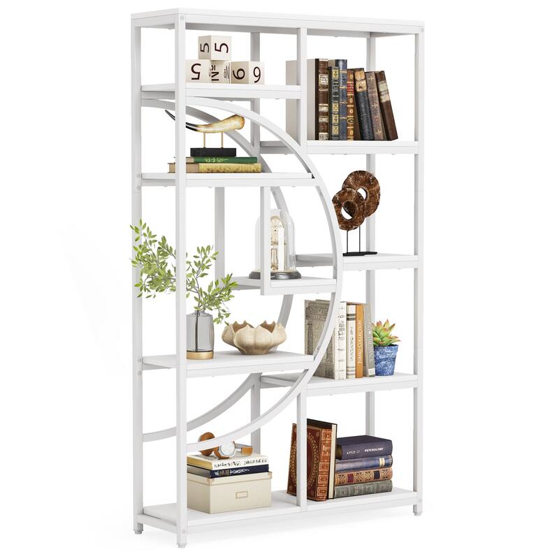Industrial Etagere Bookcase with 8-Open Storage Shelf, Tall Geometric Book Shelves