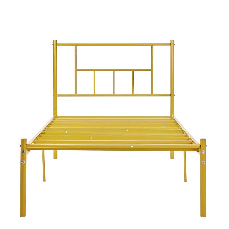 VECELO Victorian Style 14 Inch Metal Platform Bed Frame with Headboard, Heavy Duty Steel Slat Support, No Box Spring Needed