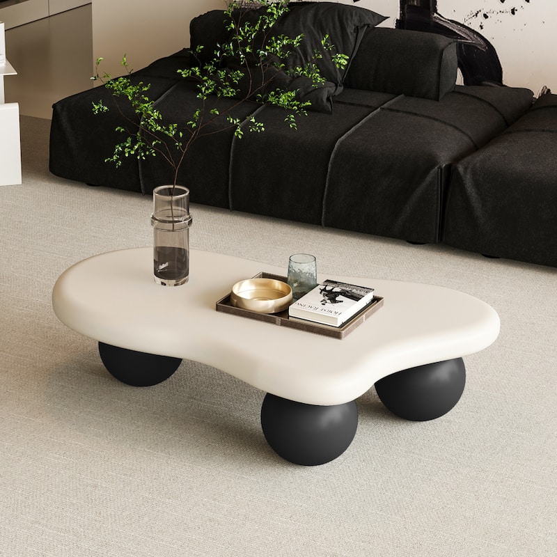 40 Inch Cloud Shaped Coffee Table with 3 Ball Legs for Living Room