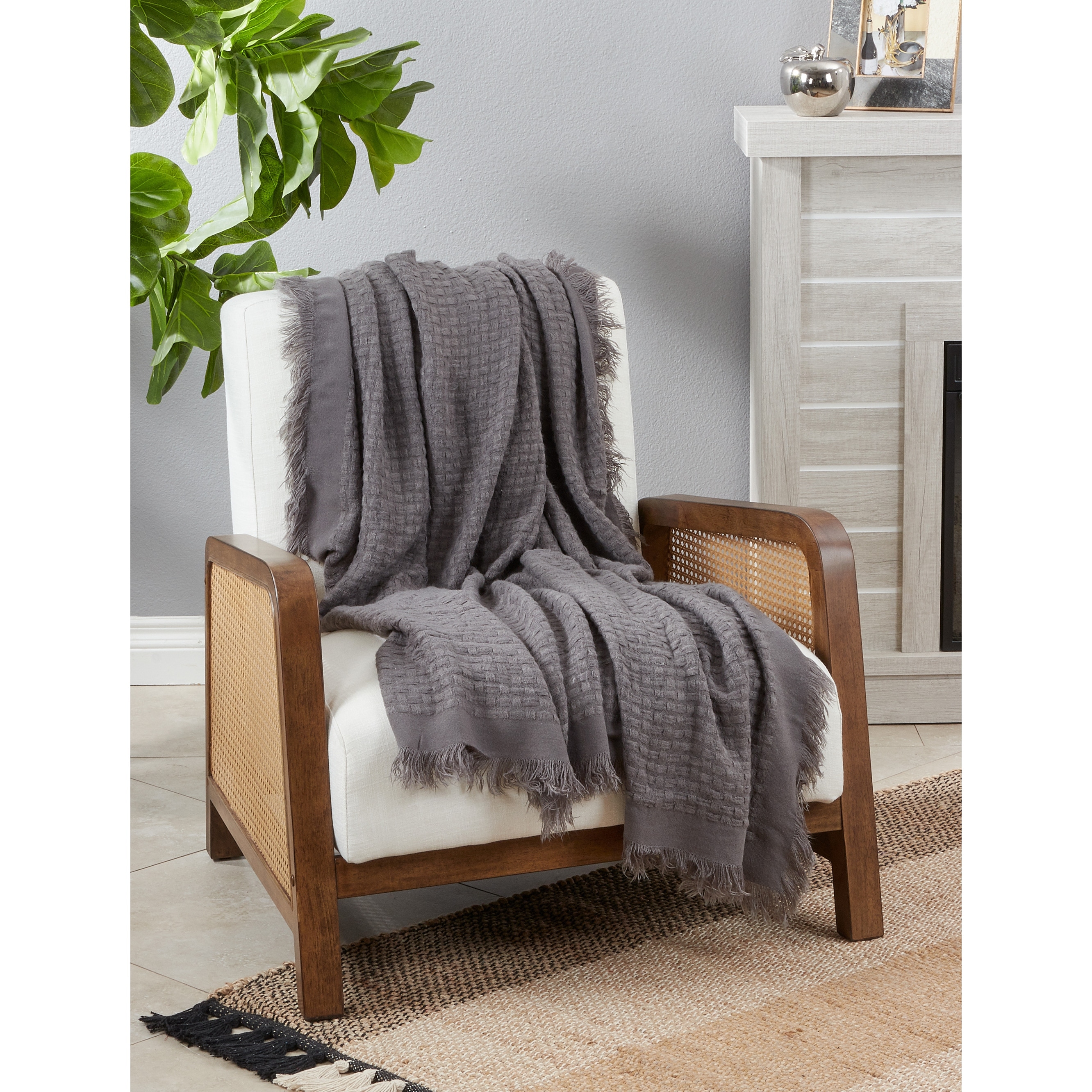 Waffle Weave Textured Cozy Throw Blanket for Bed or Couch-image