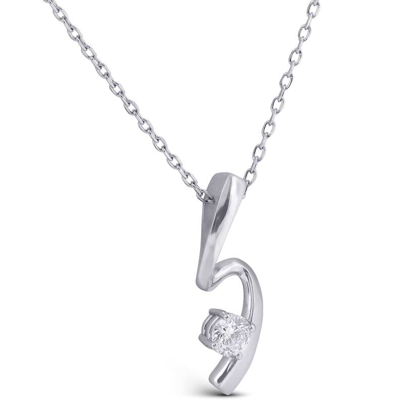 Bliss Diamond 1/4ct Solitaire Diamond White Gold Freeform Pendant & Chain Womens Jewelry