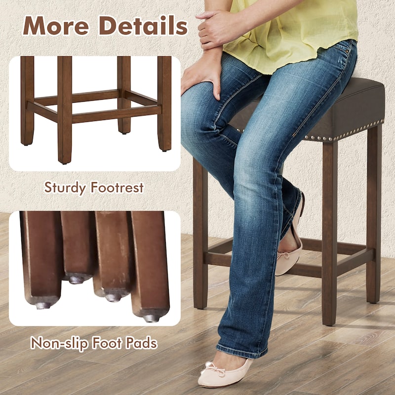 Gymax Bar Stool Set of 4 24-Inch Counter Height Saddle Stools w/ PU